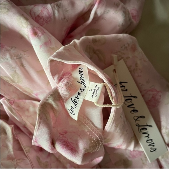 NEW! For Love and Lemon- Baby Pink Floral Ilana Midi Dress With Slit Thigh Large - Picture 5 of 12